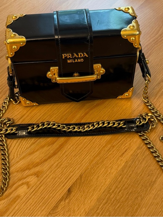 Prada Handbags - Authentic Prada Small Cahier Trunk Crossbody - Black Leather